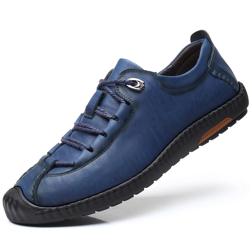 Men Pure Color Leather Anti-collision Non Slip Casual Shoes