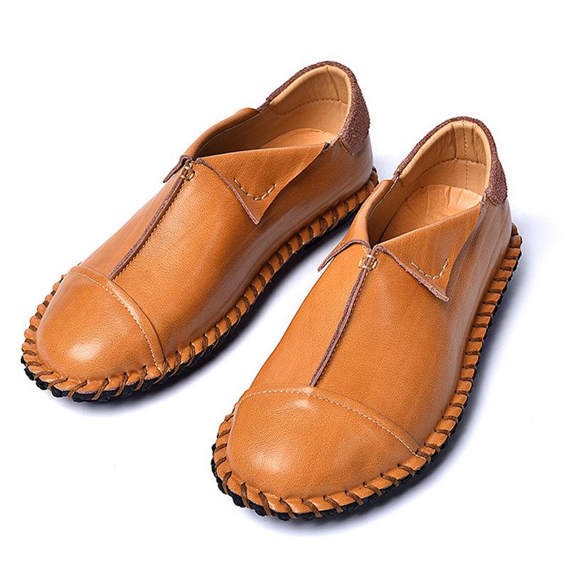 Men Hand Stitching Leather Non-slip Slip On Soft Casual Driving Shoes