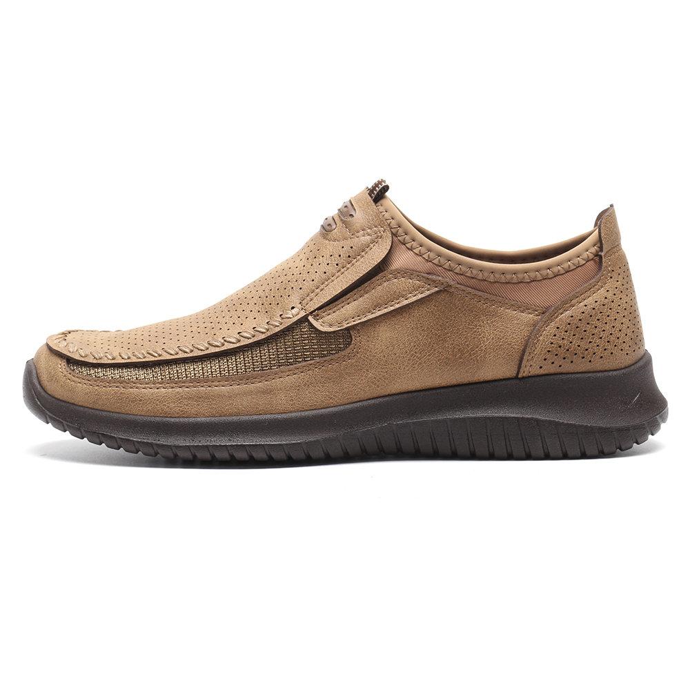 Men Hand Stitching Hole Breathable Non-slip Slip On Casual Leather Shoes