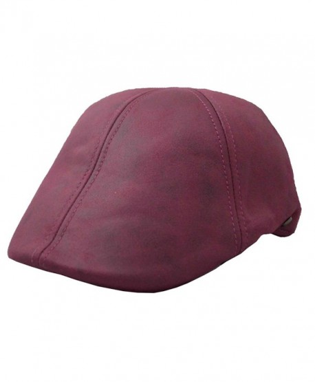 Men's Leather Feel Ivy Newsboy Duckbill Cap Hat - Burgundy