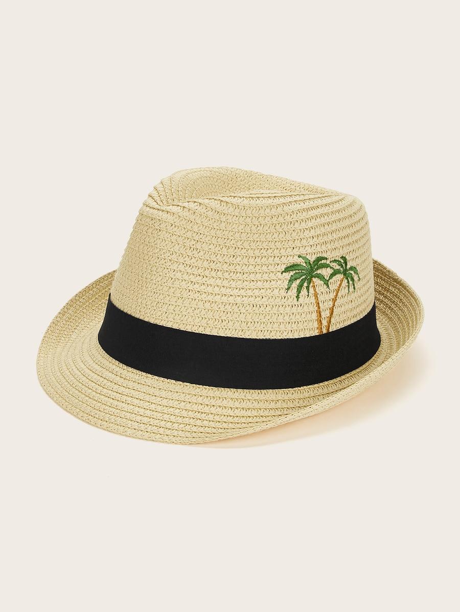 Men Coconut Tree Embroidery Fedora