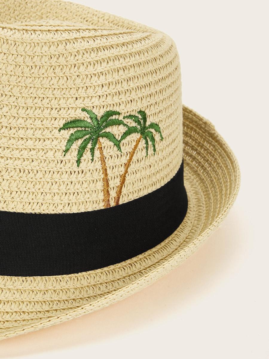 Men Coconut Tree Embroidery Fedora