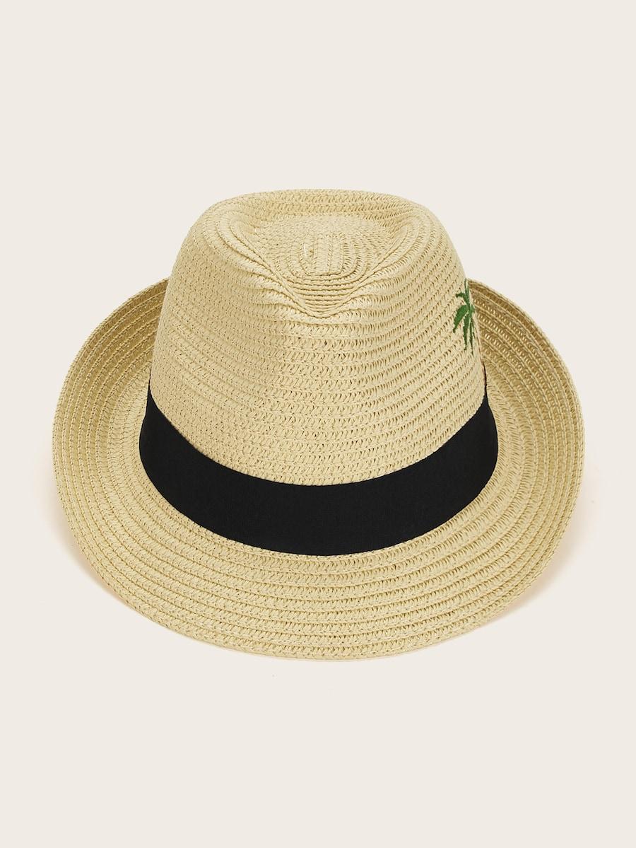 Men Coconut Tree Embroidery Fedora