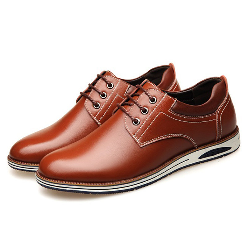 Men Pure Color Non Slip Lace Up Soft Casual Leather Shoes