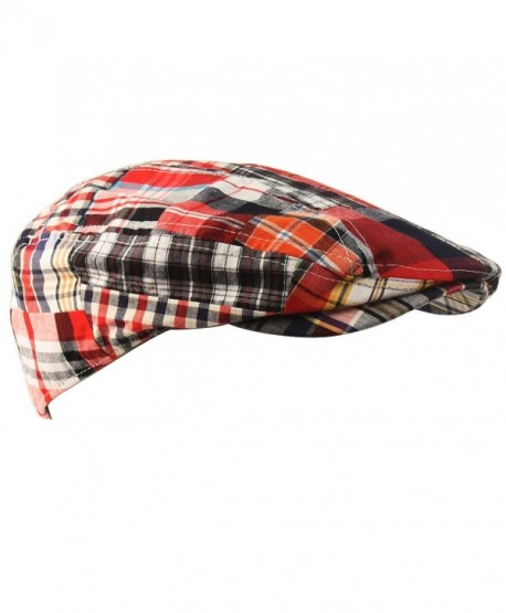 Men's Summer Preppy Tartan Plaid Front Snap Flat Golf Ivy Driving Cap Hat - Red