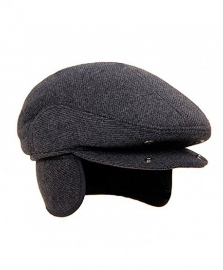 Men Fall Winter Peaked Flat Cap with Earmuffs Grey