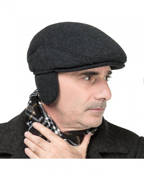 Men Fall Winter Peaked Flat Cap with Earmuffs Grey