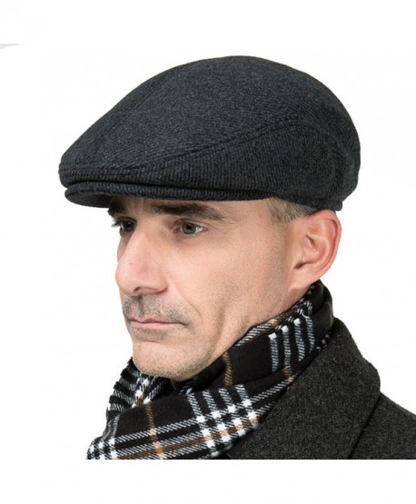 Men Fall Winter Peaked Flat Cap with Earmuffs Grey