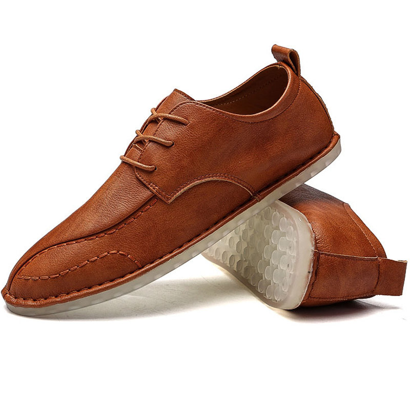 Large Size Men Retro Hand Stitching Leather Non-slip Casual Shoes