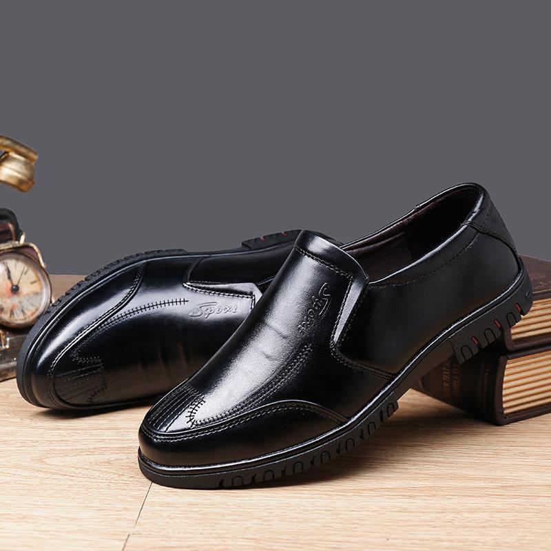 Men Pure Color Genuine Leather Slip Resistant Soft Casual Shoes