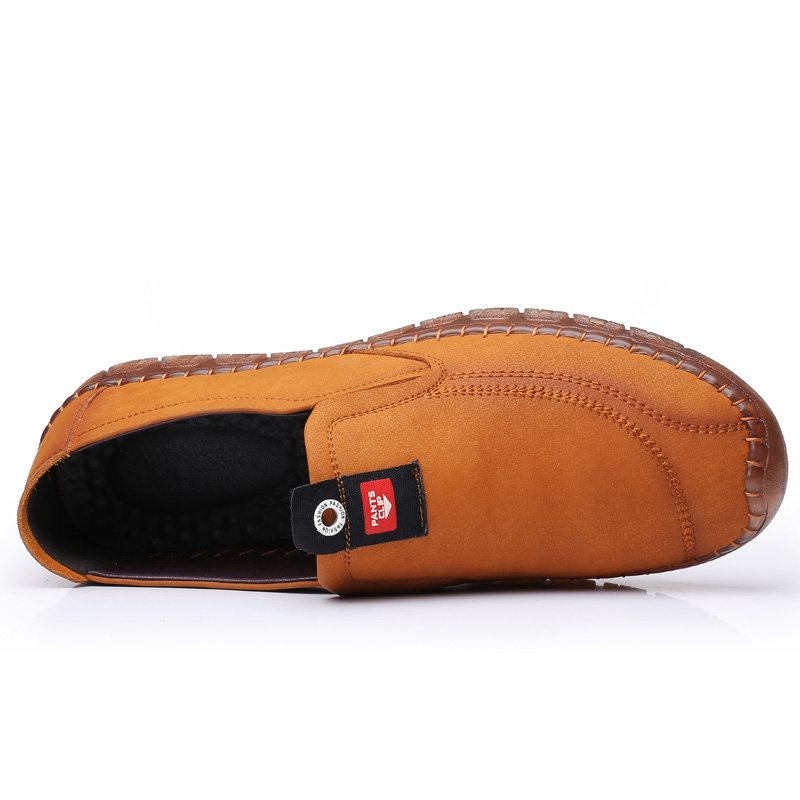 Men Hand Stitching Super Soft Slip On Casual Driving Leather Loafers