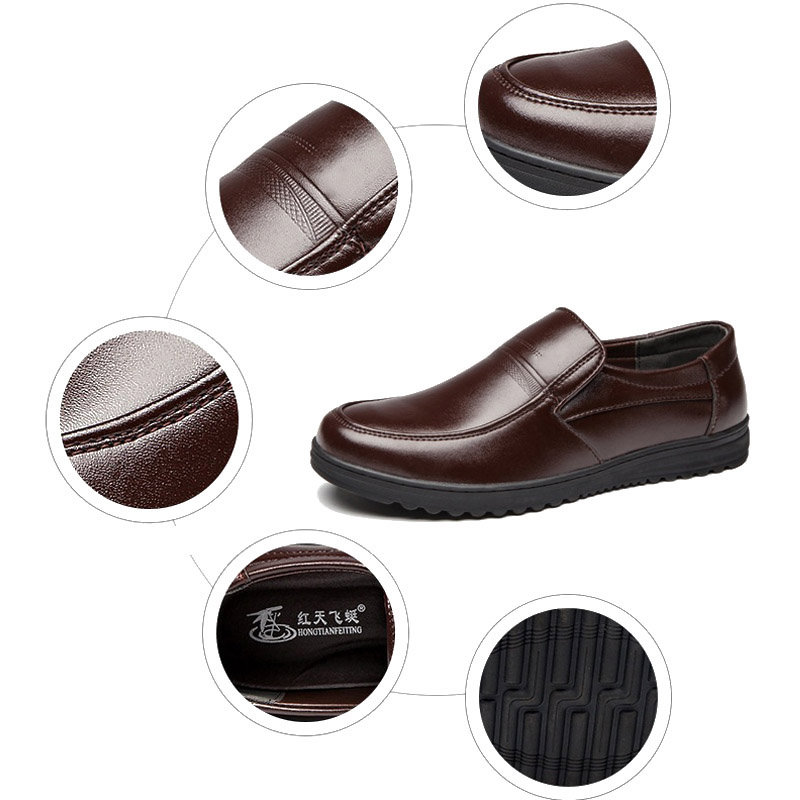 Men Pure Color Slip Resistant Slip On Soft Casual Leather Shoes