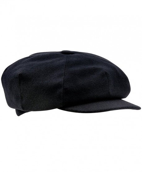 Wool 4 Quarters Crown Flat Cap Vintage Style - Black