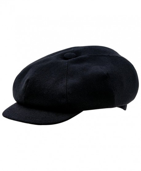 Wool 4 Quarters Crown Flat Cap Vintage Style - Black