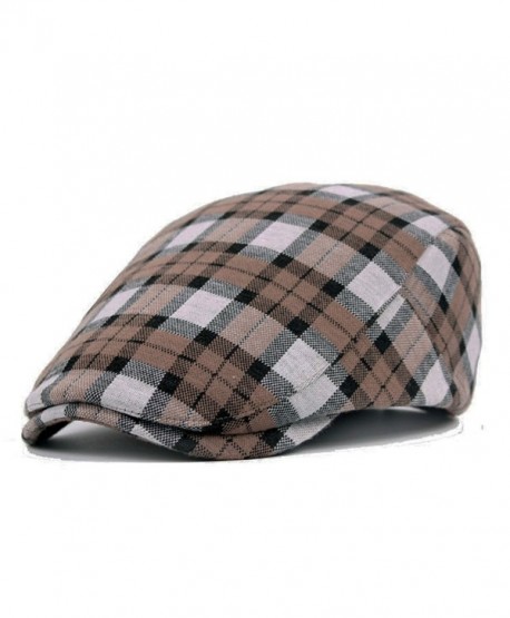 ZLSLZ Men's Unisex newsboy Hat Cotton Flat Plaid IVY Irish Cabbie Caps - Khaki