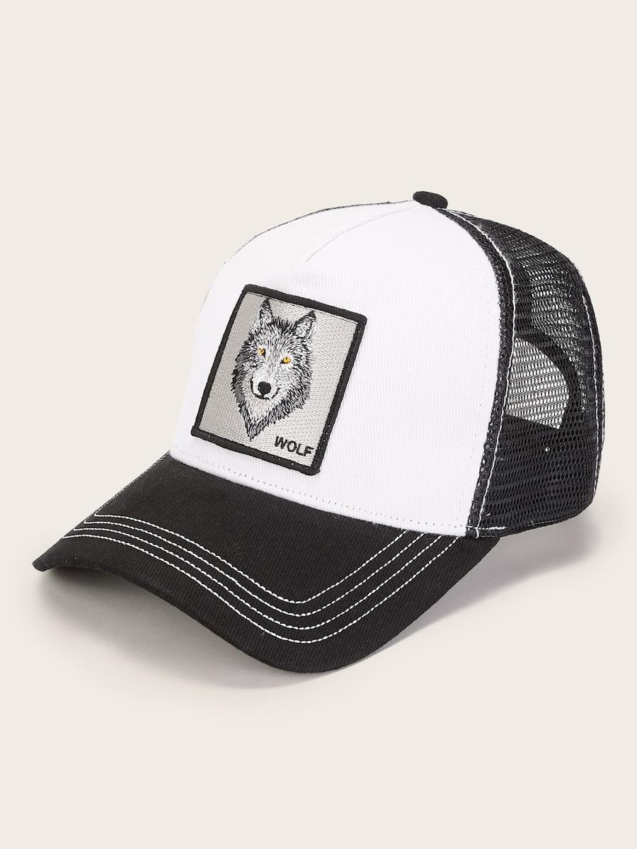 Men Wolf Pattern Mesh Baseball Cap