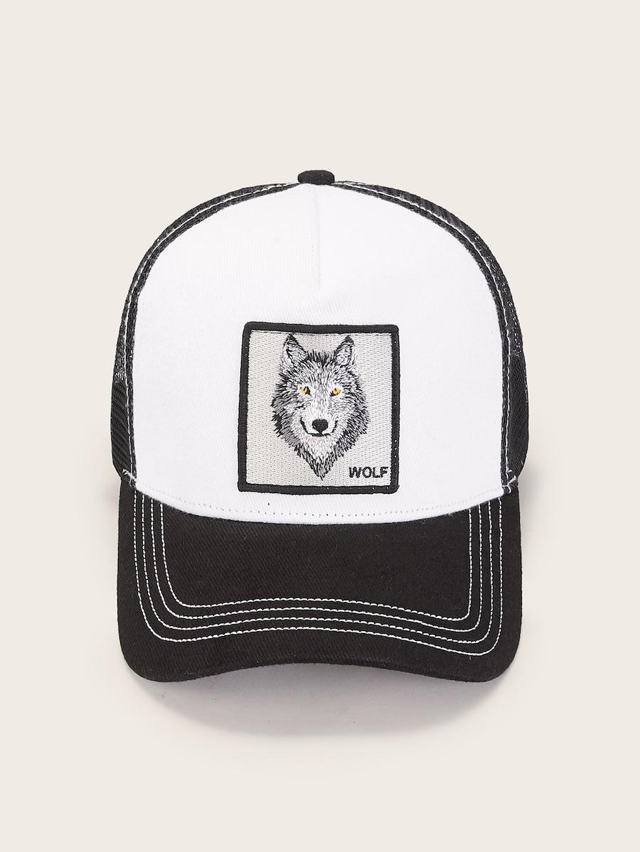 Men Wolf Pattern Mesh Baseball Cap