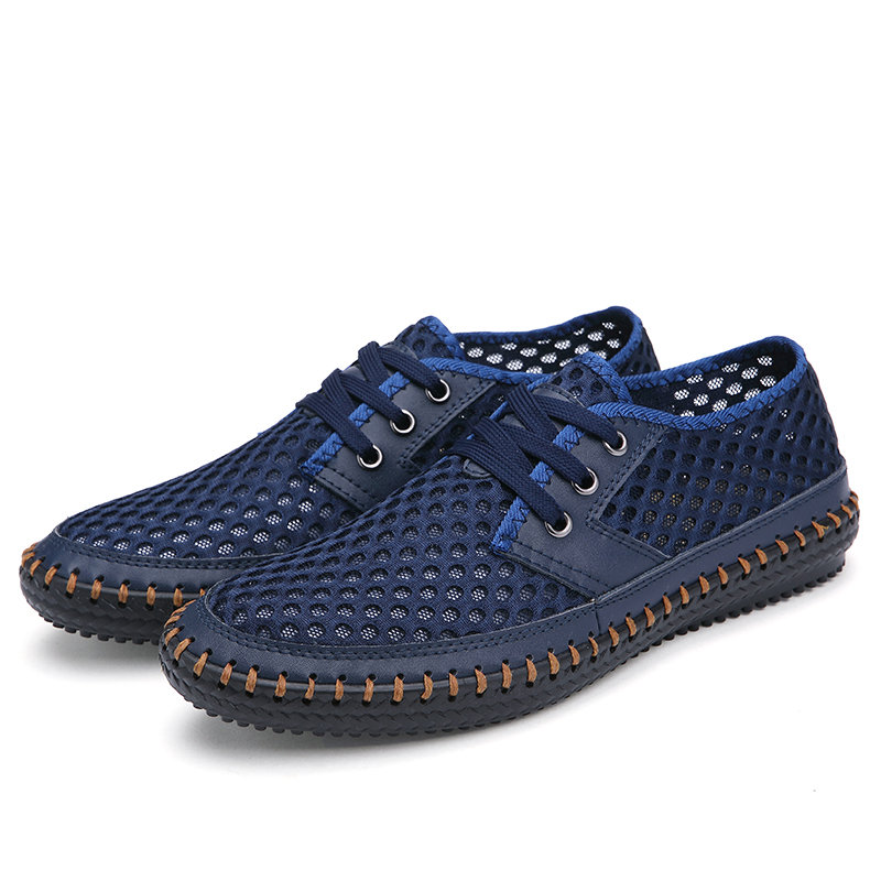 Men Hand Stitching Mesh Breathable Non Slip Large Size Casual Shoes