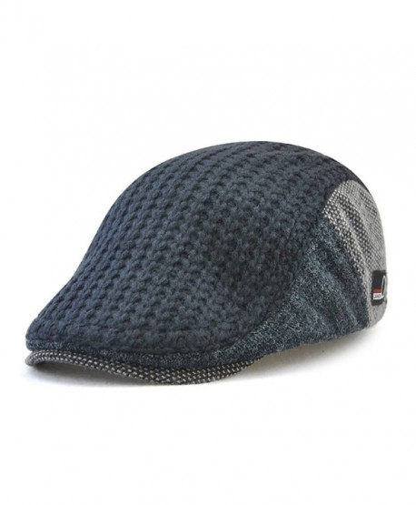 Men's Knitted Wool Cabbie Driving duckbill Hat Warm newsboy Flat Scally Cap - Dark Blue