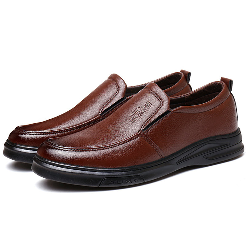 Men Pure Color Leather Non Slip Slip On Soft Casual Shoes