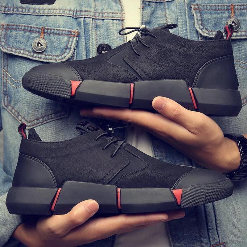 High quality all Black Men's leather casual shoes