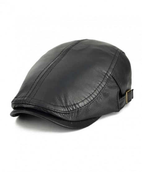 Men Women Adjustable Genuine Leather Ivy Cap Newsboy hat 121 - Black