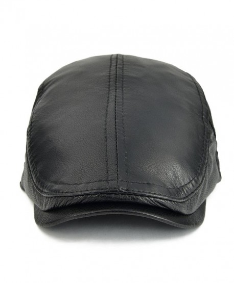 Men Women Adjustable Genuine Leather Ivy Cap Newsboy hat 121 - Black