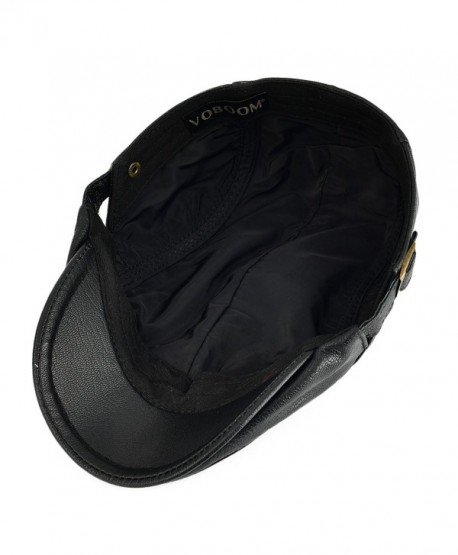 Men Women Adjustable Genuine Leather Ivy Cap Newsboy hat 121 - Black