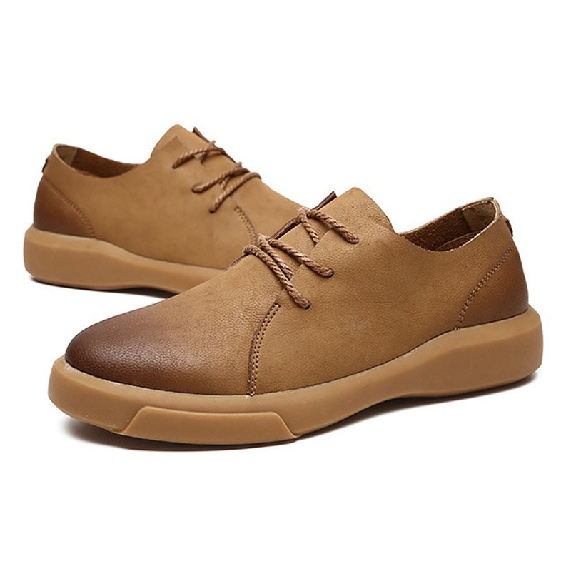 Large Size Men Retro Color Leather Slip Resistant Casual Shoes